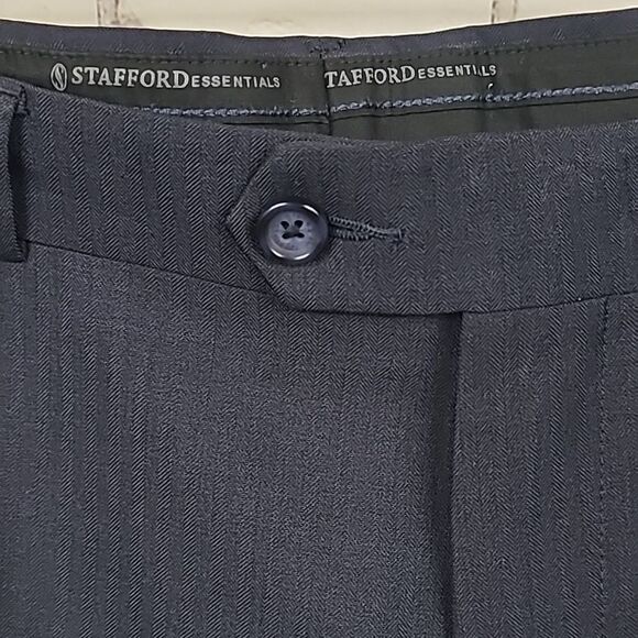 Stafford 42x32 Navy Blue Classic Fit Herringbone Twill Men's Dress Pants Uniform - Picture 5 of 10
